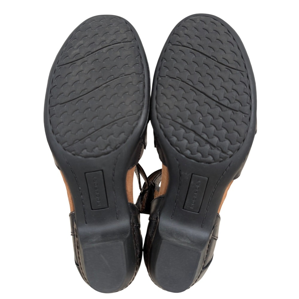 Rockport Metallic Pewter Bronze Leather Mary Jane Comfort Heels Velcro Strap 8.5 - Picture 2 of 12